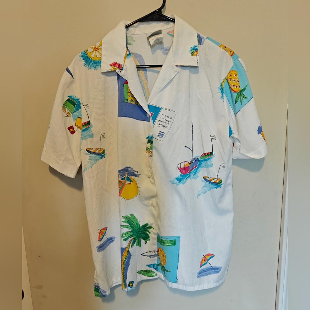 Koret Men's White Shirt with Colorful Tropical Print